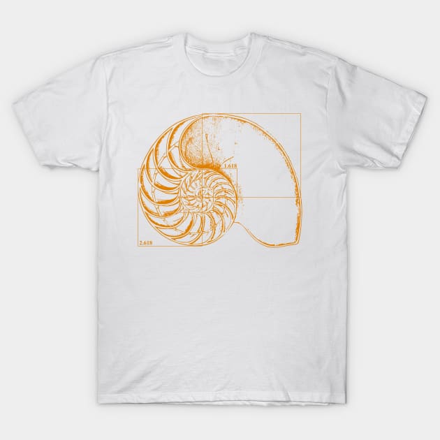 Fibonacci on a nautilus shell (orange) T-Shirt by funmaths